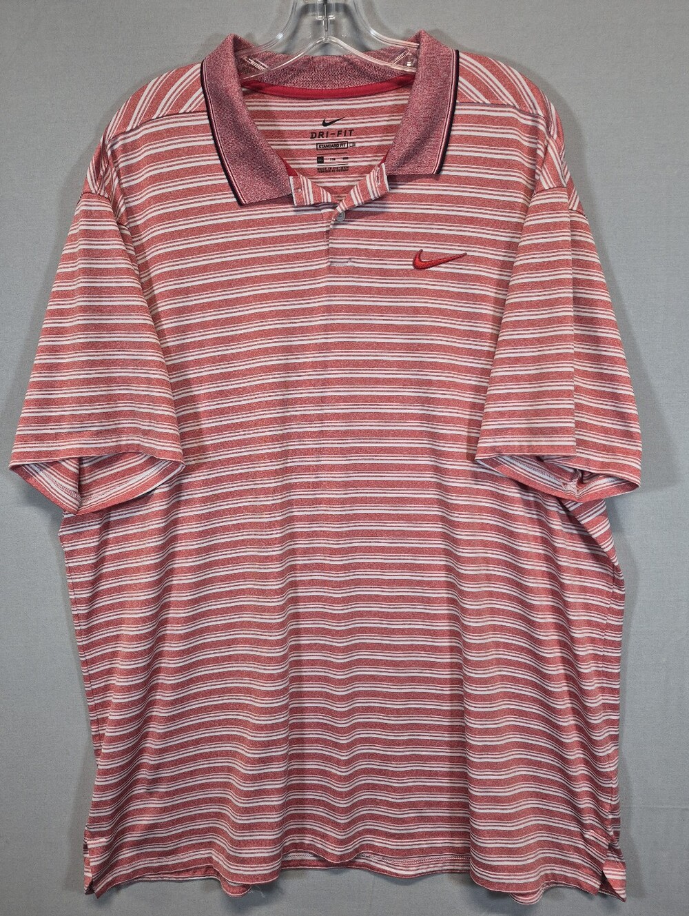 Nike Dri-FIT Men’s XXL Red White Striped Golf Polo Shirt Standard Fit Swoosh